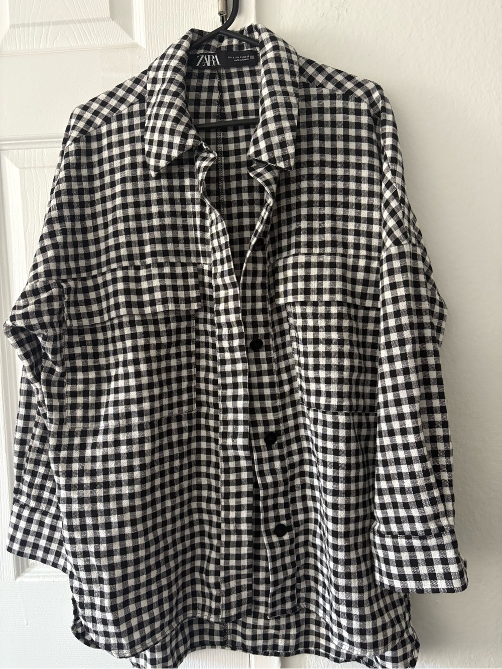 Zara Black & White Gingham Shirt Jacket